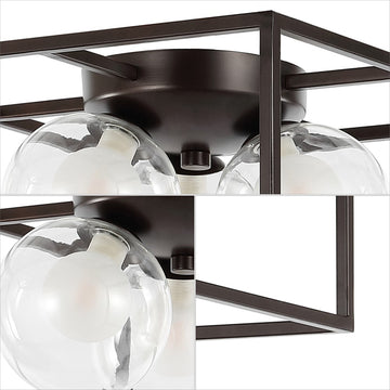 Kyle 14" 3-Light Modern Farmhouse Metal/Iron Open-Caged LED Flush Mount - JONATHAN Y
